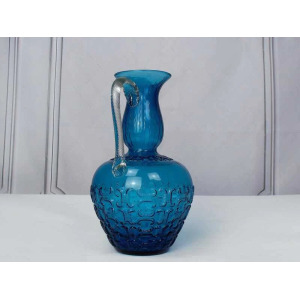 Mid Century 1950 Positano Blue Glass Decanter Bottle, Made In Toscana, Italian Glass, Blue Textured Glass With Twisted Glass Handle