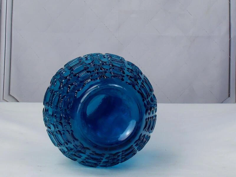 Mid Century 1950 Positano Blue Glass Decanter Bottle, Made In Toscana, Italian Glass, Blue Textured Glass With Twisted Glass Handle