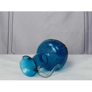 Mid Century 1950 Positano Blue Glass Decanter Bottle, Made In Toscana, Italian Glass, Blue Textured Glass With Twisted Glass Handle