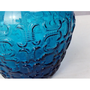 Mid Century 1950 Positano Blue Glass Decanter Bottle, Made In Toscana, Italian Glass, Blue Textured Glass With Twisted Glass Handle