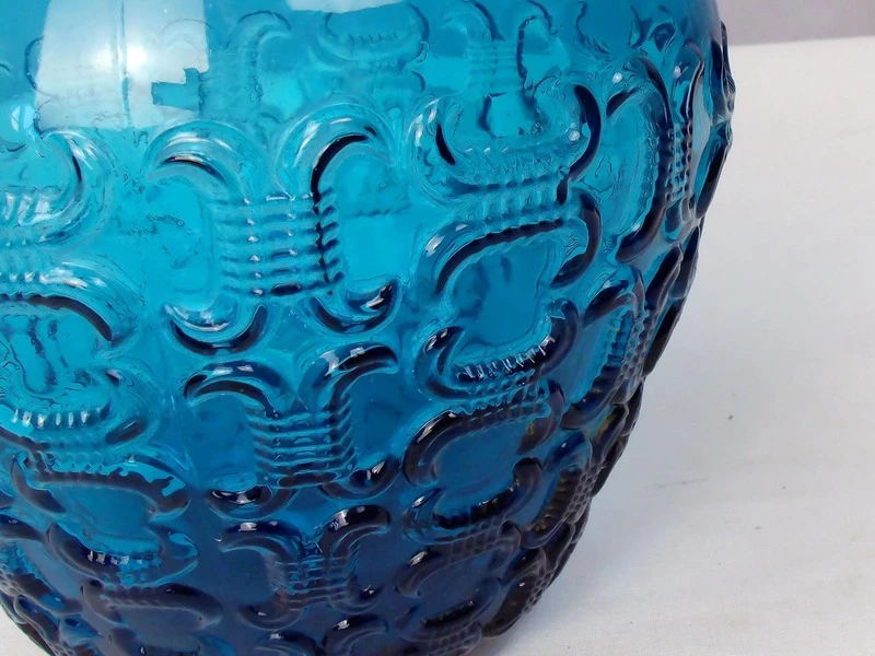 Mid Century 1950 Positano Blue Glass Decanter Bottle, Made In Toscana, Italian Glass, Blue Textured Glass With Twisted Glass Handle
