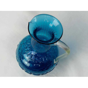Mid Century 1950 Positano Blue Glass Decanter Bottle, Made In Toscana, Italian Glass, Blue Textured Glass With Twisted Glass Handle