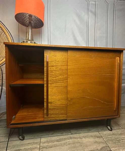 Mid Century 1960's Teak Sliding Door Sideboard Cabinet, Vintage Sideboard, Vintage Cabinet