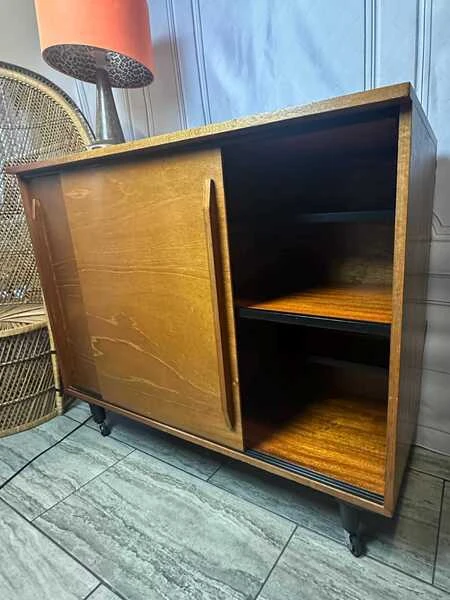 Mid Century 1960's Teak Sliding Door Sideboard Cabinet, Vintage Sideboard, Vintage Cabinet