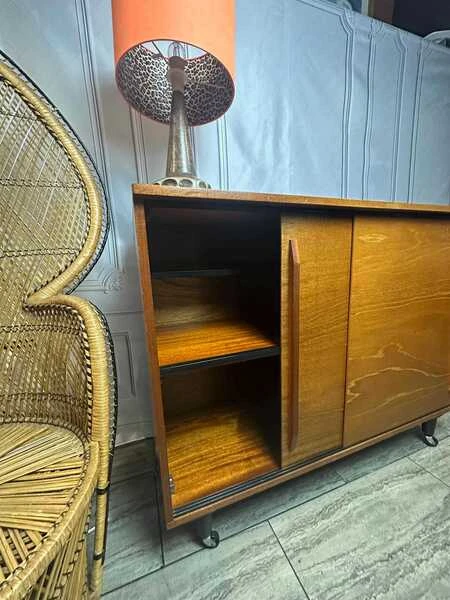 Mid Century 1960's Teak Sliding Door Sideboard Cabinet, Vintage Sideboard, Vintage Cabinet