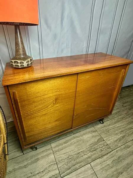 Mid Century 1960's Teak Sliding Door Sideboard Cabinet, Vintage Sideboard, Vintage Cabinet
