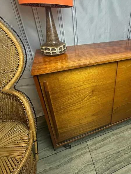 Mid Century 1960's Teak Sliding Door Sideboard Cabinet, Vintage Sideboard, Vintage Cabinet