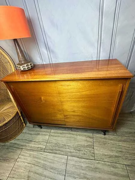 Mid Century 1960's Teak Sliding Door Sideboard Cabinet, Vintage Sideboard, Vintage Cabinet