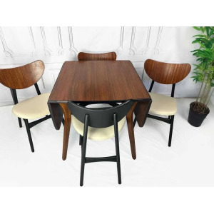 Mid Century Butterfly Dining Table With Four Reupholstered Butterfly Chairs From G Plan, United Kingdom, 1950s