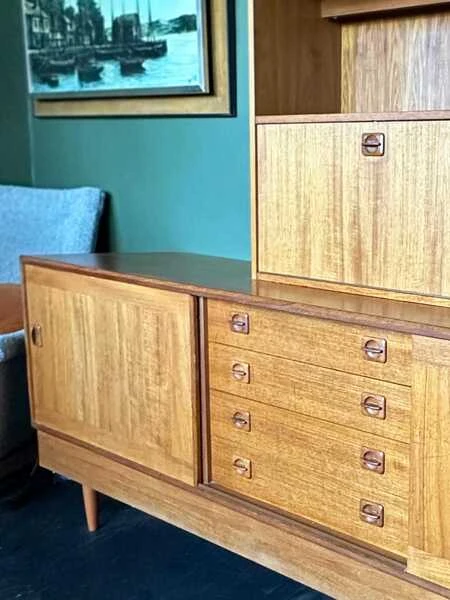 Mid Century Danish Teak Wall Unit By Clausen & Son For Silkeborg Circa 1960 Vintage Storage