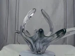 Mid Century French Crystal Glass Fruit Bowl Or Centerpiece By Art Vannes France, 1960 69. Vintage Art Glass