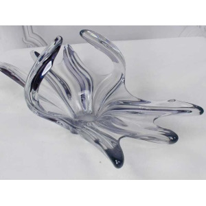 Mid Century French Crystal Glass Fruit Bowl Or Centerpiece By Art Vannes France, 1960 69. Vintage Art Glass