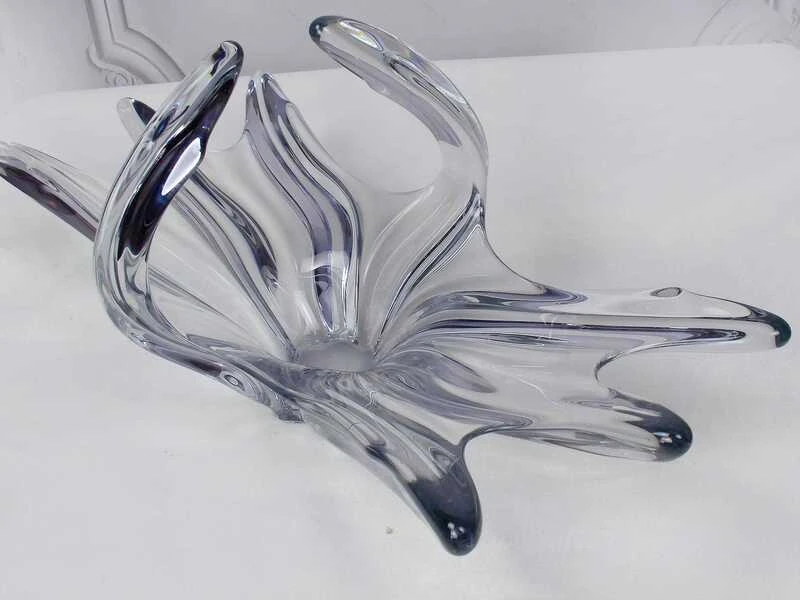Mid Century French Crystal Glass Fruit Bowl Or Centerpiece By Art Vannes France, 1960 69. Vintage Art Glass