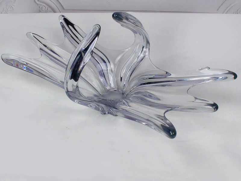 Mid Century French Crystal Glass Fruit Bowl Or Centerpiece By Art Vannes France, 1960 69. Vintage Art Glass