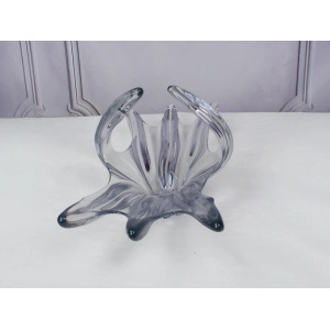 Mid Century French Crystal Glass Fruit Bowl Or Centerpiece By Art Vannes France, 1960 69. Vintage Art Glass