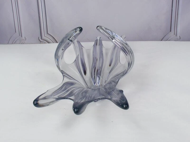 Mid Century French Crystal Glass Fruit Bowl Or Centerpiece By Art Vannes France, 1960 69. Vintage Art Glass