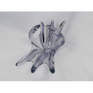 Mid Century French Crystal Glass Fruit Bowl Or Centerpiece By Art Vannes France, 1960 69. Vintage Art Glass