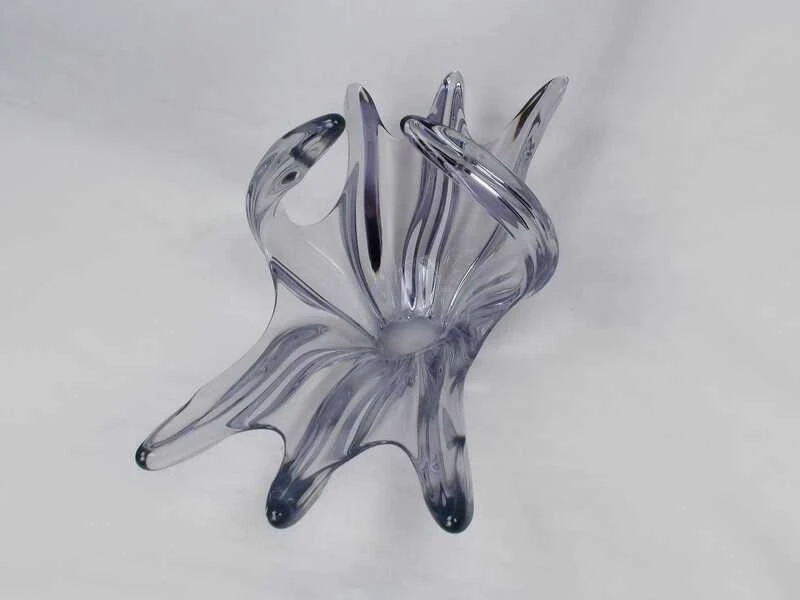 Mid Century French Crystal Glass Fruit Bowl Or Centerpiece By Art Vannes France, 1960 69. Vintage Art Glass