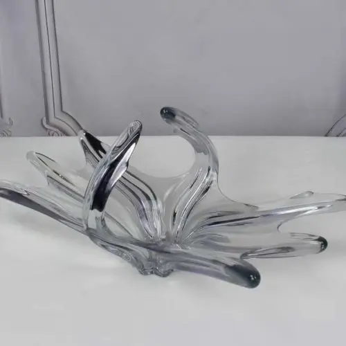 Mid Century French Crystal Glass Fruit Bowl Or Centerpiece By Art Vannes France, 1960 69. Vintage Art Glass