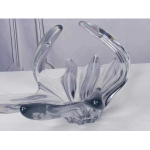 Mid Century French Crystal Glass Fruit Bowl Or Centerpiece By Art Vannes France, 1960 69. Vintage Art Glass
