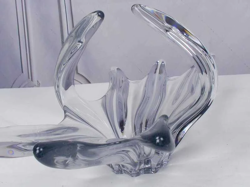 Mid Century French Crystal Glass Fruit Bowl Or Centerpiece By Art Vannes France, 1960 69. Vintage Art Glass