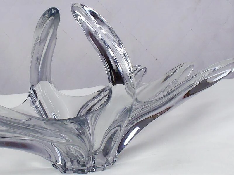 Mid Century French Crystal Glass Fruit Bowl Or Centerpiece By Art Vannes France, 1960 69. Vintage Art Glass