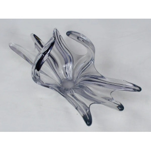Mid Century French Crystal Glass Fruit Bowl Or Centerpiece By Art Vannes France, 1960 69. Vintage Art Glass