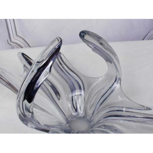 Mid Century French Crystal Glass Fruit Bowl Or Centerpiece By Art Vannes France, 1960 69. Vintage Art Glass