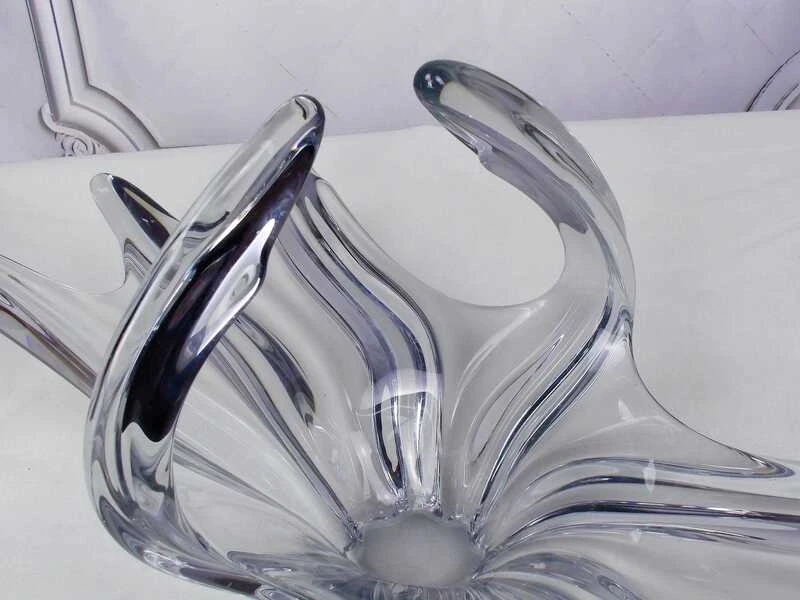 Mid Century French Crystal Glass Fruit Bowl Or Centerpiece By Art Vannes France, 1960 69. Vintage Art Glass