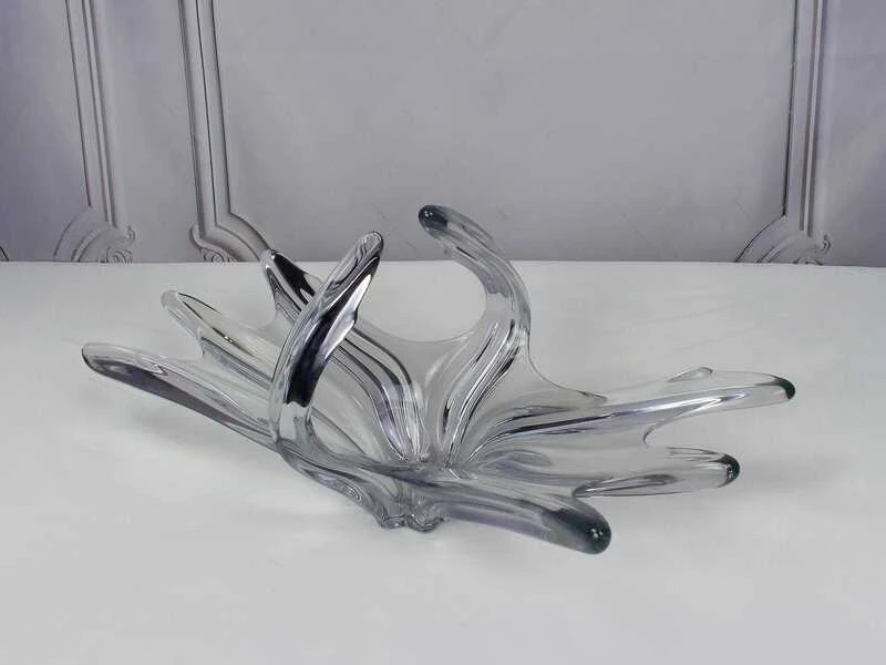 Mid Century French Crystal Glass Fruit Bowl Or Centerpiece By Art Vannes France, 1960 69. Vintage Art Glass