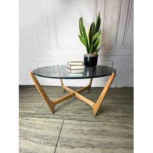 Mid Century Glass Top & Wooden "Spider" Base Coffee Table, Vintage Table, 1970's Glass Top Coffee Table.