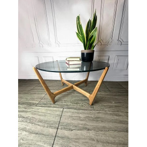 Mid Century Glass Top & Wooden "Spider" Base Coffee Table, Vintage Table, 1970's Glass Top Coffee Table.