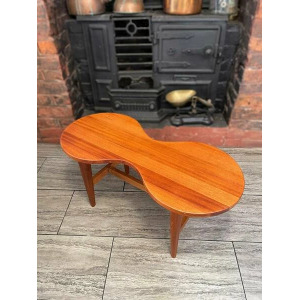 Mid Century Solid Teak Wood Guitar Coffee Table Circa 1960