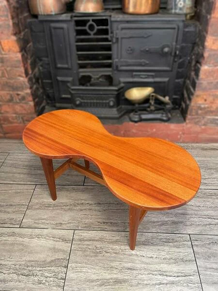Mid Century Solid Teak Wood Guitar Coffee Table Circa 1960
