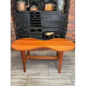 Mid Century Solid Teak Wood Guitar Coffee Table Circa 1960