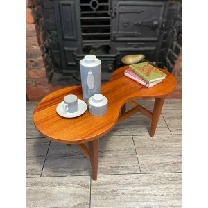 Mid Century Solid Teak Wood Guitar Coffee Table Circa 1960