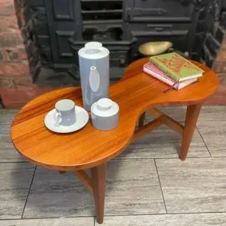 Mid Century Solid Teak Wood Guitar Coffee Table Circa 1960