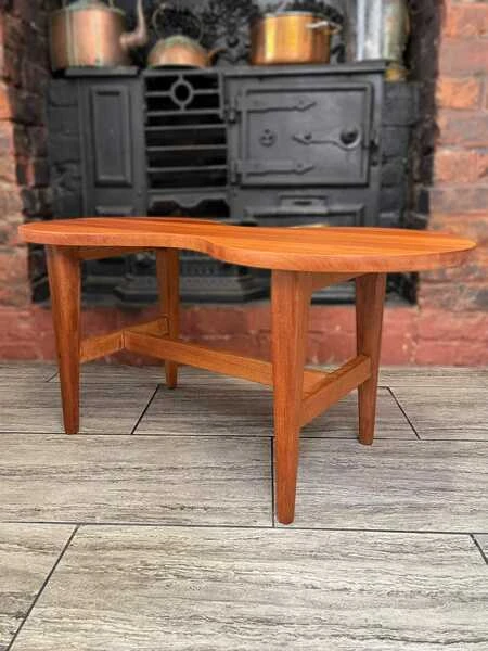 Mid Century Solid Teak Wood Guitar Coffee Table Circa 1960