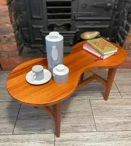 Mid Century Solid Teak Wood Guitar Coffee Table Circa 1960