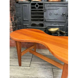 Mid Century Solid Teak Wood Guitar Coffee Table Circa 1960
