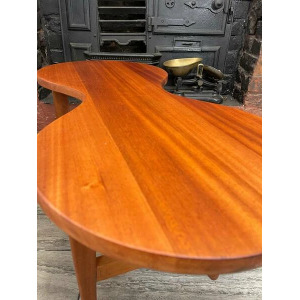 Mid Century Solid Teak Wood Guitar Coffee Table Circa 1960