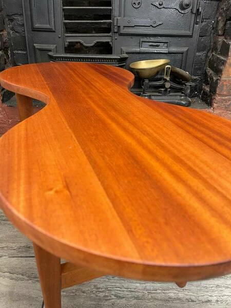 Mid Century Solid Teak Wood Guitar Coffee Table Circa 1960