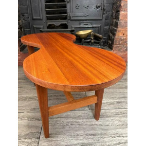 Mid Century Solid Teak Wood Guitar Coffee Table Circa 1960