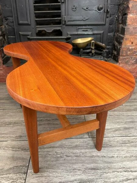 Mid Century Solid Teak Wood Guitar Coffee Table Circa 1960
