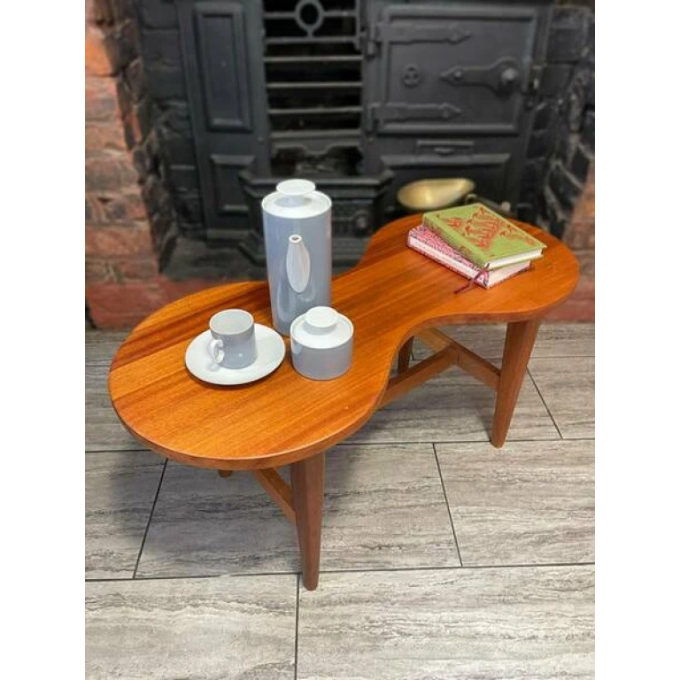 Mid Century Solid Teak Wood Guitar Coffee Table Circa 1960