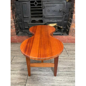 Mid Century Solid Teak Wood Guitar Coffee Table Circa 1960