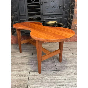 Mid Century Solid Teak Wood Guitar Coffee Table Circa 1960