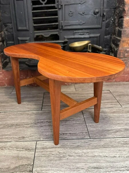 Mid Century Solid Teak Wood Guitar Coffee Table Circa 1960