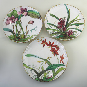 A pretty set 3X antique Victorian Minton hand-painted pottery Plates C.19thC