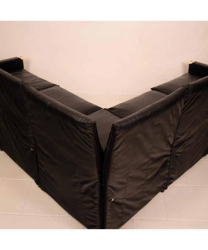 Modular Black Eco Leather Sofa by Giovannetti